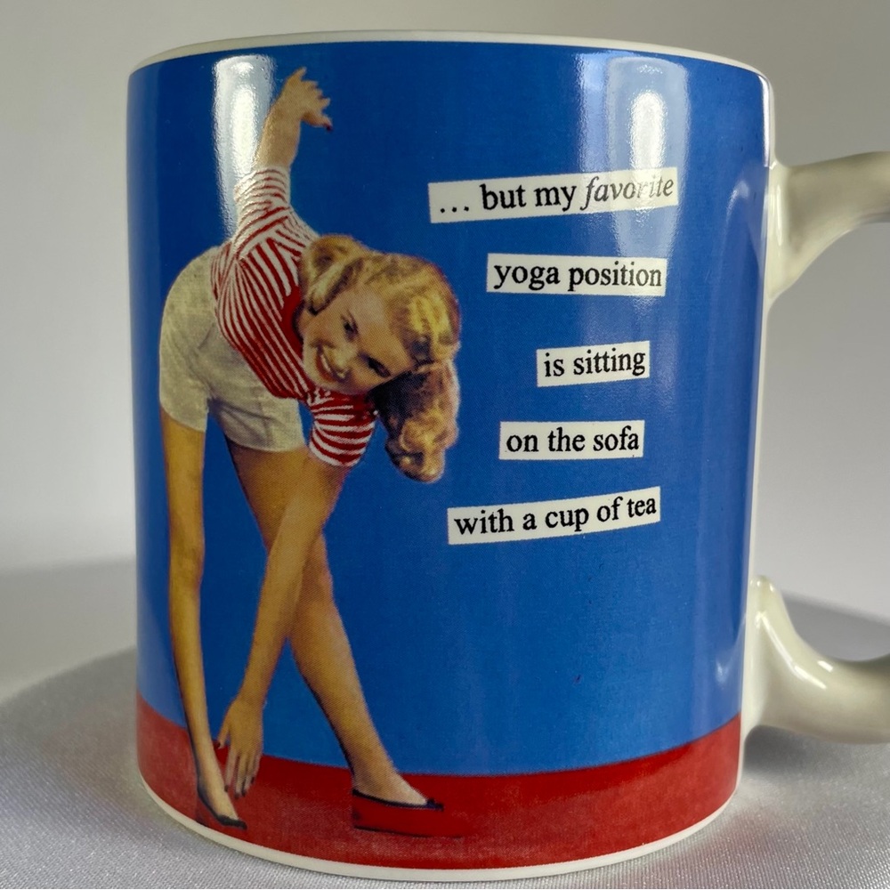 Authentic Anne Taintor Retro Style Blue and Red Yoga Mug
